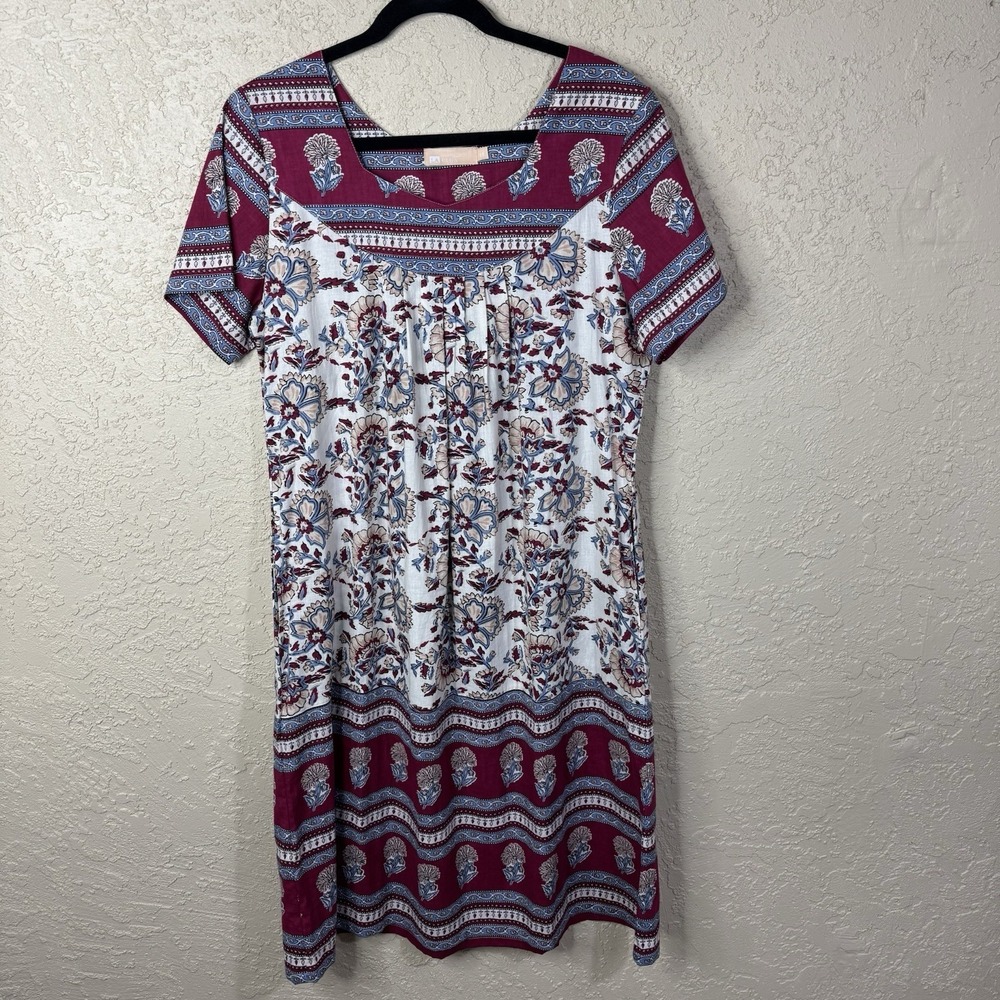 La Cera Bohemian Dress Womens M Floral Midi Pockets Boho Beach Vacation Summer - Picture 1 of 11